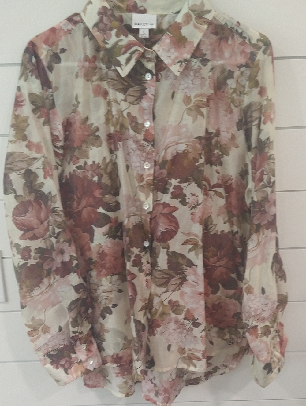 Floral Button-Down Shirt - Pink, Burgundy, Cream & Brown Lg